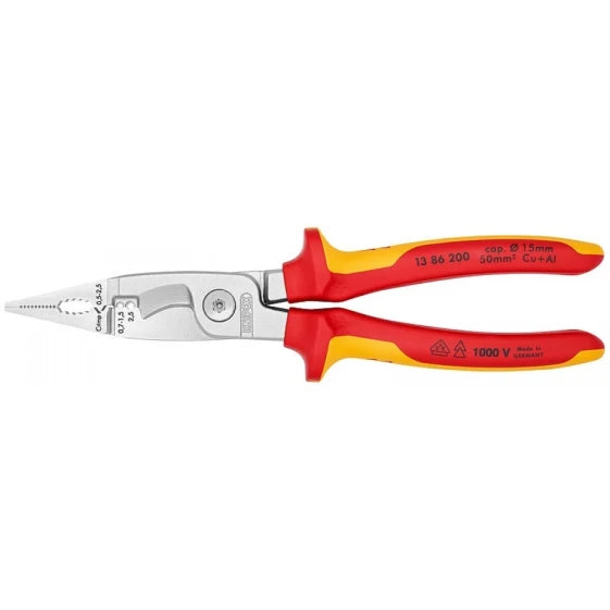 KNIPEX 13 86 200 Needle-nose Pliers, Steel/Plastic, Orange/Red, 200 mm, 280 g (Orange; Red)
