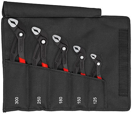 Knipex Set of 5 Knipex Cobra plumbing pliers in roll-up pouch 00 19 55 S5 (340 x 380 x 5 mm / Black)