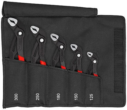Knipex Set of 5 Knipex Cobra plumbing pliers in roll-up pouch 00 19 55 S5 (340 x 380 x 5 mm / Black)