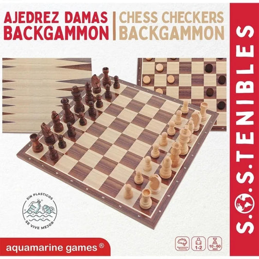 Aquamarine Chess, Checkers and Backgammon Board Game (Multicolor)