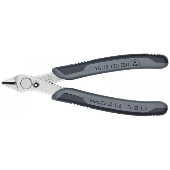 KNIPEX 78 03 125 ESD Diagonal Pliers, Stainless Steel, Plastic, Black/Grey, 125 mm, 55 g (Gray)