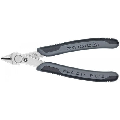 KNIPEX 78 03 125 ESD Diagonal Pliers, Stainless Steel, Plastic, Black/Grey, 125 mm, 55 g (Gray)