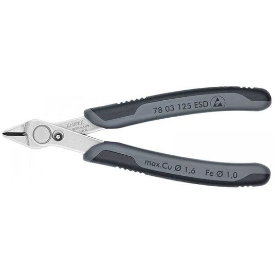 KNIPEX 78 03 125 ESD Diagonal Pliers, Stainless Steel, Plastic, Black/Grey, 125 mm, 55 g (Gray)