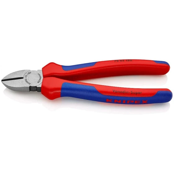 KNIPEX 70 02 180 Diagonal-Cutting Pliers, Chromium-Vanadium Steel, Plastic, Blue/Red, 18 cm, 252 g (Blue)