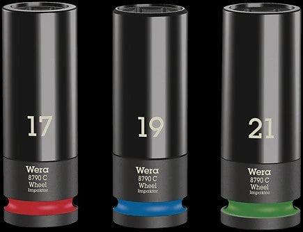 Wera 05004595001 Impact Socket Set, Black, 3 Heads, 1/2", Metric 17, 19, 21 mm (21 x 85 x 32 mm / Black)
