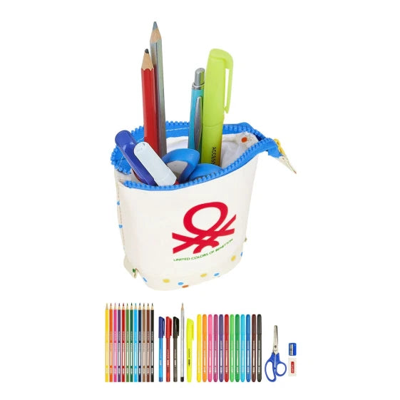 Benetton Topitos White School Pencil Case with 32 Pieces (8 x 19 x 6 cm) (Multicolor)