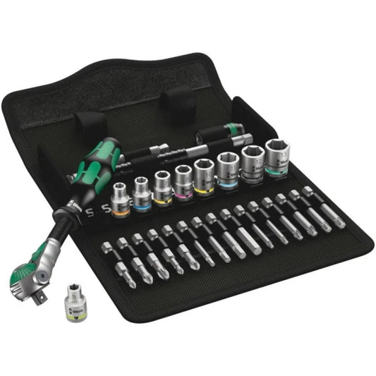 Wera 8100 SA 6 Socket Wrench Set, 1/4" Drive Ratchet Handle, 1 pc, Black/Chrome/Green (110 x 60 x 205 mm / Gray)