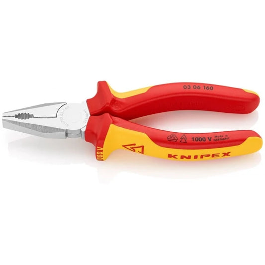 KNIPEX 03 06 160 Lineman's Pliers 16 cm, 1.6 cm, Steel, Plastic, Red/Orange (Orange; Red)