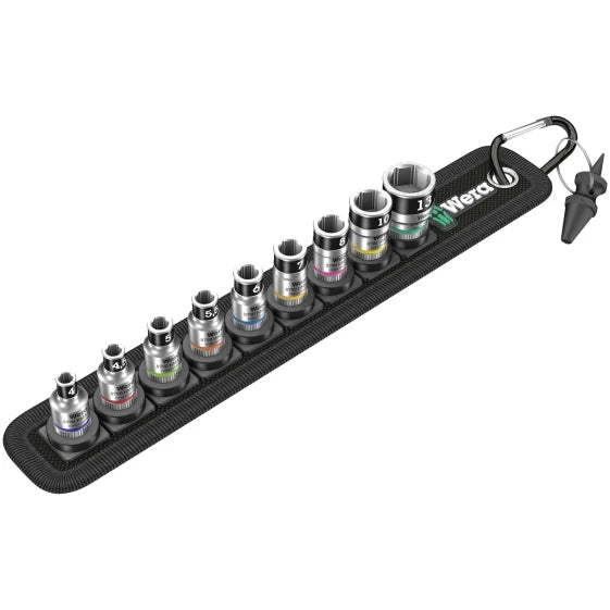 Wera Belt A 1 Socket Set 1/4 in Metric 9 heads 4, 4.5, 5, 5.5, 6, 7, 8, 10, 13 mm (73 x 50 x 265 mm / Black)