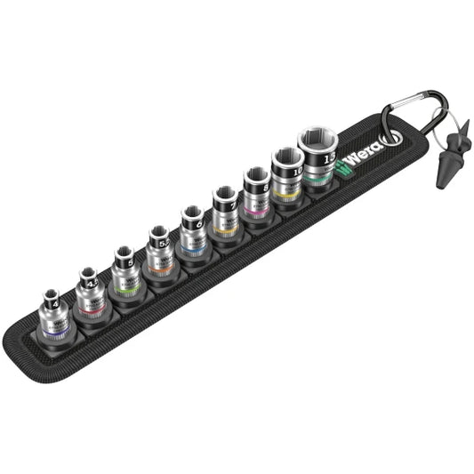 Wera Belt A 1 Socket Set 1/4 in Metric 9 heads 4, 4.5, 5, 5.5, 6, 7, 8, 10, 13 mm (73 x 50 x 265 mm / Black)