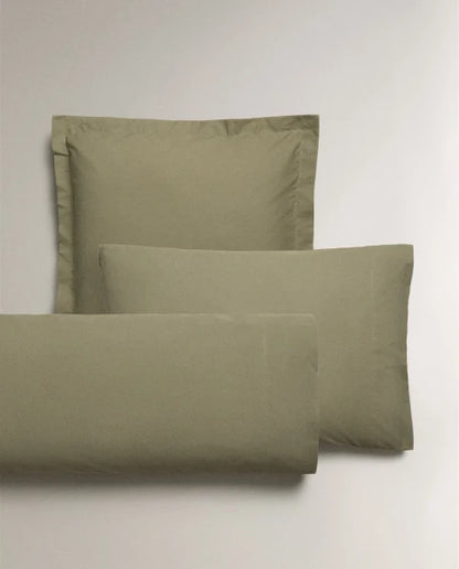 Zarahome Cotton Percale Pillowcase (200 Thread Count) (45 x 155 cm / Green) — view 10